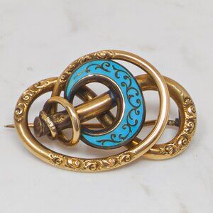 Antique Victorian 14K Gold Blue Enamel Lover's Knot Brooch Pin